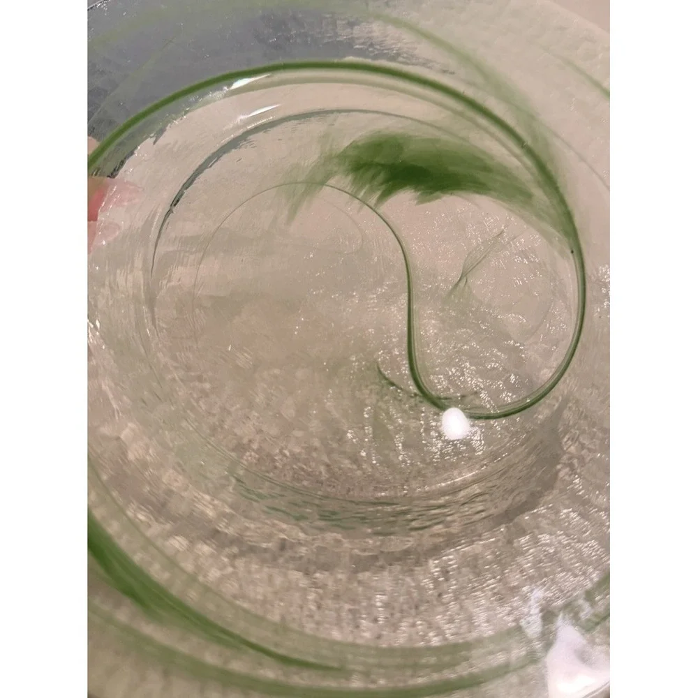 1 LVB1 Green Swirl Charger Salad Small Plate Blown Glass Vintage MCM Art Deco